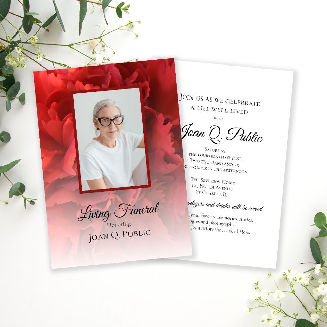 Invitación Fiesta de Funeral Vivo Floral de Carnación Roja (Subido por el creador)