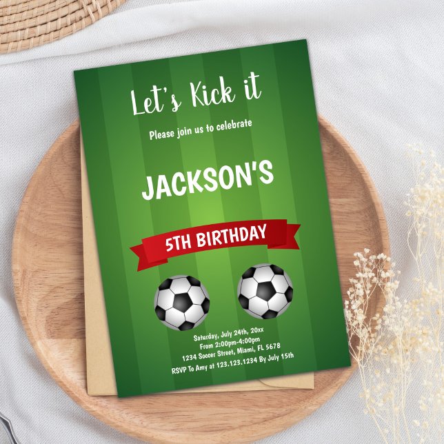 Invitación Fiesta de fútbol audaz para niños (Red Soccer Birthday Invitations)