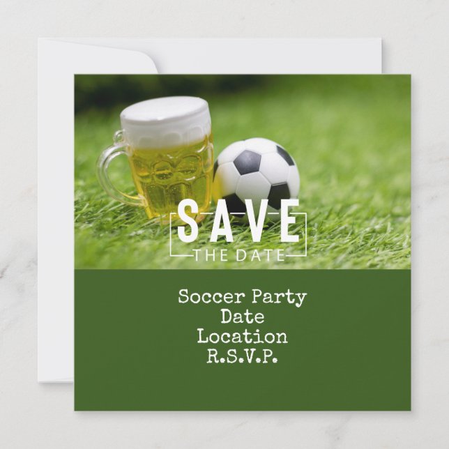 Invitación Fiesta de fútbol con bola y cerveza en verde (Anverso)
