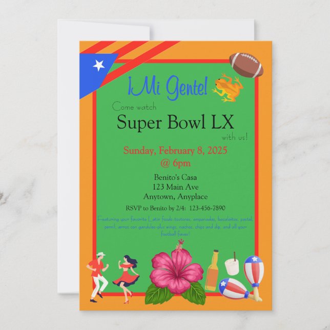 Invitación Fiesta de Fútbol con tema Latino (Anverso)