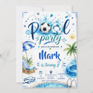 Invitación Fiesta de Fútbol en la Piscina Cumpleaños de Veran