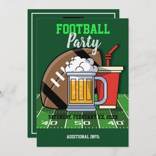 Invitación Fiesta de fútbol Green (Anverso / Reverso)