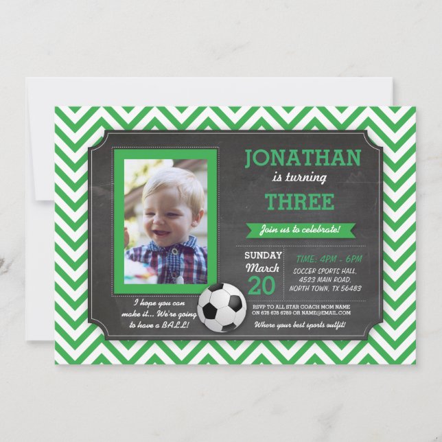Invitación Fiesta de fútbol invita a foto de cumpleaños (Anverso)