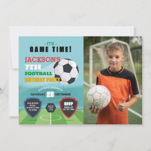 Invitación Fiesta de fútbol invita a foto de niños de cumplea