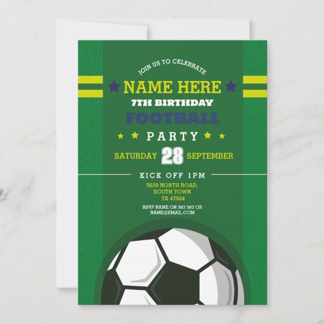 Invitación Fiesta de fútbol invita a los niños de cumpleaños (Anverso)