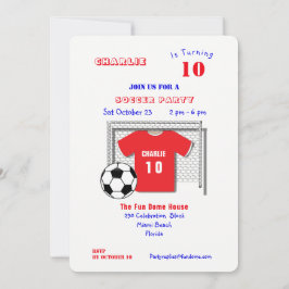 Invitación Fiesta de fútbol rojo camisón de fútbol personaliz