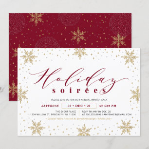 Invitación Fiesta de gala corporativa de Navidad en oro y roj