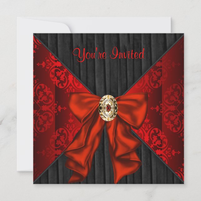 Invitación Fiesta de gala de damasco rojo para días festivos (Anverso)