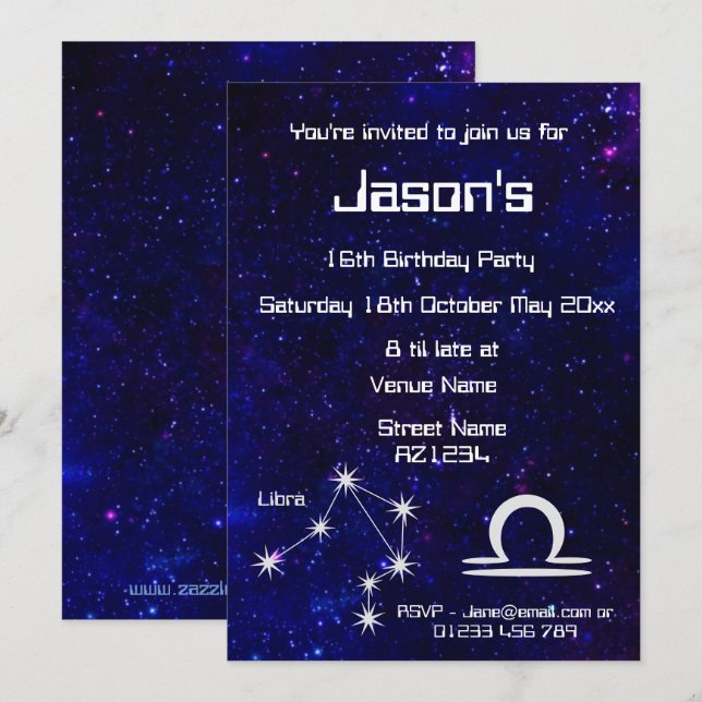 Invitación Fiesta de galaxia de Zodiac personalizada (Anverso / Reverso)