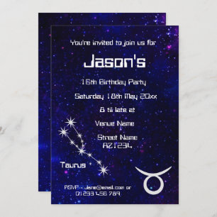 Invitación Fiesta de galaxia zodiac Taurus personalizado