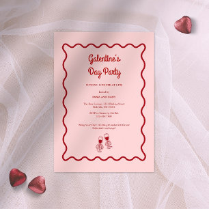 Invitación Fiesta de galentinas rosadas y rojas retro