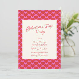 Invitación Fiesta de Galentine Corazón Rosa y Rojo de San Val