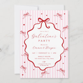 Invitación Fiesta de Galentines caprichosa con lazo rosa y ro