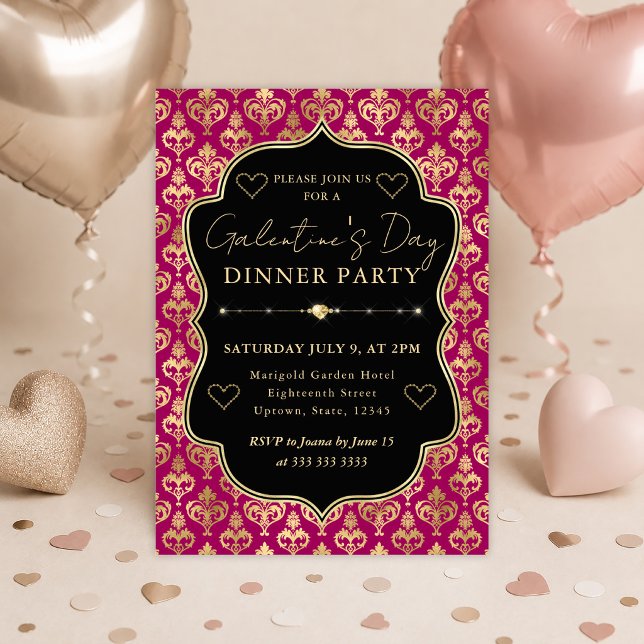 Invitación Fiesta de Galentine's Cena con Corazón de Damasco  (Subido por el creador)