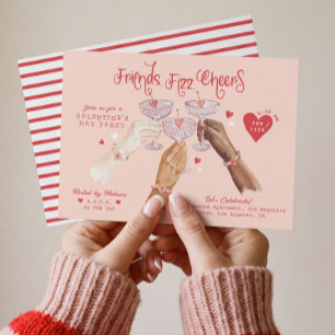 Invitación Fiesta de Galentine's Day Amigas & Aquarela de Agu