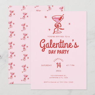 Invitación Fiesta de Galentine's Day Cóctel con Lazo Rojo Ado