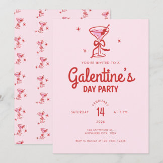 Invitación Fiesta de Galentine's Day Cóctel con Lazo Rojo Ado