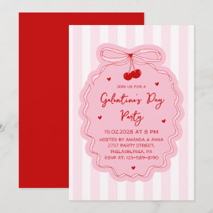 Invitación Fiesta de Galentine's Day con lazo coquette femeni
