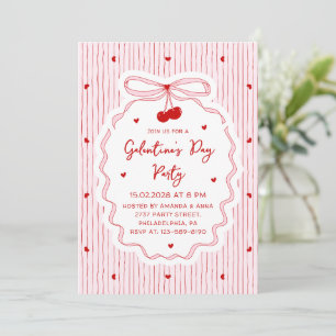 Invitación Fiesta de Galentine's Day con lazo de cereza coque