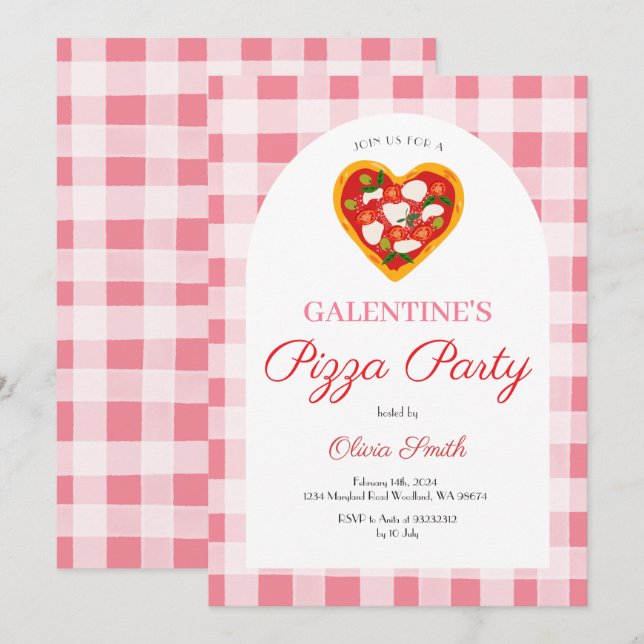 Invitación Fiesta de Galentine's Day de San Valentín Pizza (Anverso / Reverso)