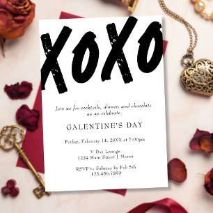 Invitación Fiesta de Galentine's Day Pintada de Negro y Blanc