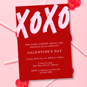 Invitación Fiesta de Galentine's Day pintada de rojo y rosa X