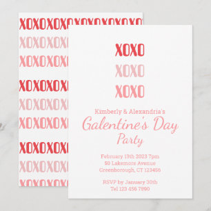 Invitación Fiesta de Galentine's Day tipografía rosa y roja
