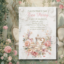 Invitación Fiesta de Galentines de Té Floral Rococó Suave Ros