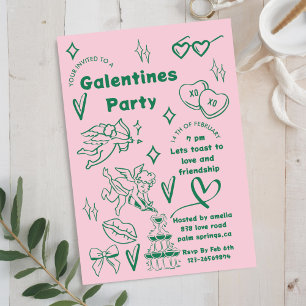 Invitación fiesta de galentines, galentines garabato San Vale