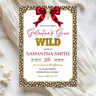 Invitación Fiesta de Galentines Gone Wild con lazo rojo de es