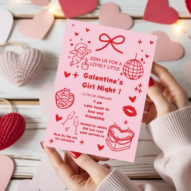 Invitación Fiesta de Galentines, Noche de San Valentín Dibuja (Subido por el creador)