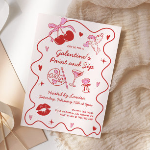 Invitación Fiesta de Galentines Pinta y Bebe para Chicas en e