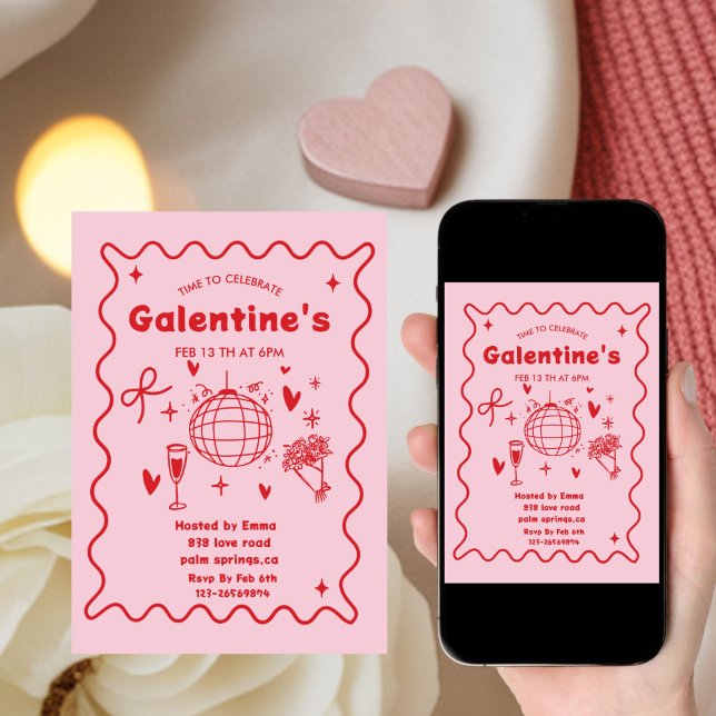 Invitación Fiesta de Galentines Valentines caprichosas para c (Subido por el creador)