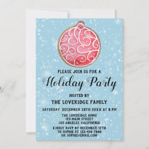 Invitación Fiesta de Galletas de Navidad Bola Roja Bola Azul