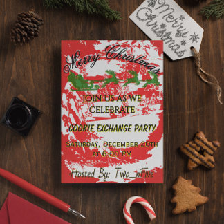 Invitación Fiesta de Galletas de Navidad Roja y Dorada / Cena