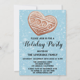 Invitación Fiesta de Galletas en Forma de Corazón de Navidad 