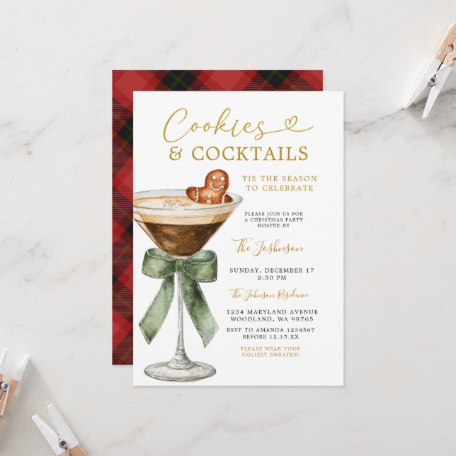 Invitación Fiesta de Galletas y Cócteles Martini de Jengibre (Anverso/Reverso In Situ)
