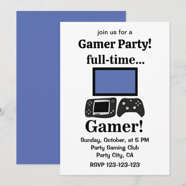 Invitación Fiesta de Gamer Divertido de Juegos (Anverso / Reverso)