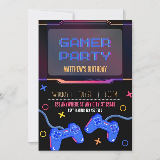 Invitación - Fiesta de Gamer - Personalizar Nombre (Anverso)