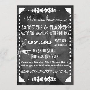 Invitación Fiesta de gánsteres y flappers de pizarra