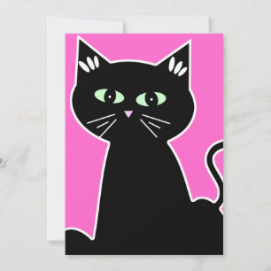 Invitación Fiesta de gato de dibujos animados retro con ojos 