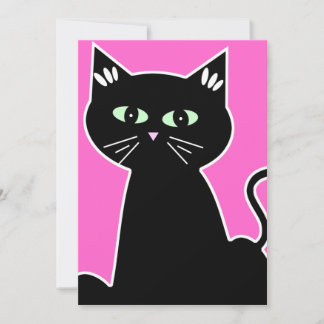 Invitación Fiesta de gato de ojos verdes de dibujos animados