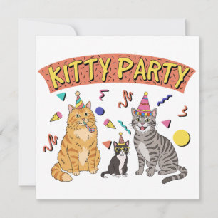 Invitación Fiesta de gato genial de los 90 con tema de gatito