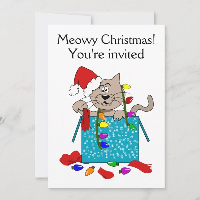 Invitación Fiesta de gato gracioso de Personalizado de Meowy  (Anverso)