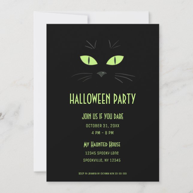 Invitación Fiesta de gato negro espeluznante de Halloween (Anverso)