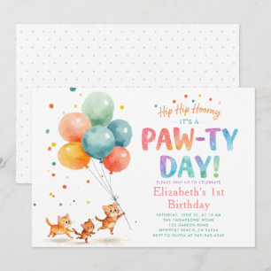 Invitación Fiesta de Gatos Cachorros Lindos Globos Cumpleaños