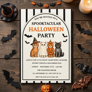 Invitación Fiesta de gatos de Halloween encantadora y espeluz