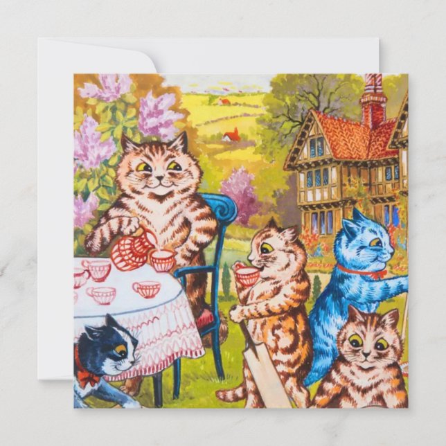 Invitación Fiesta de gatos en el jardín (Anverso)