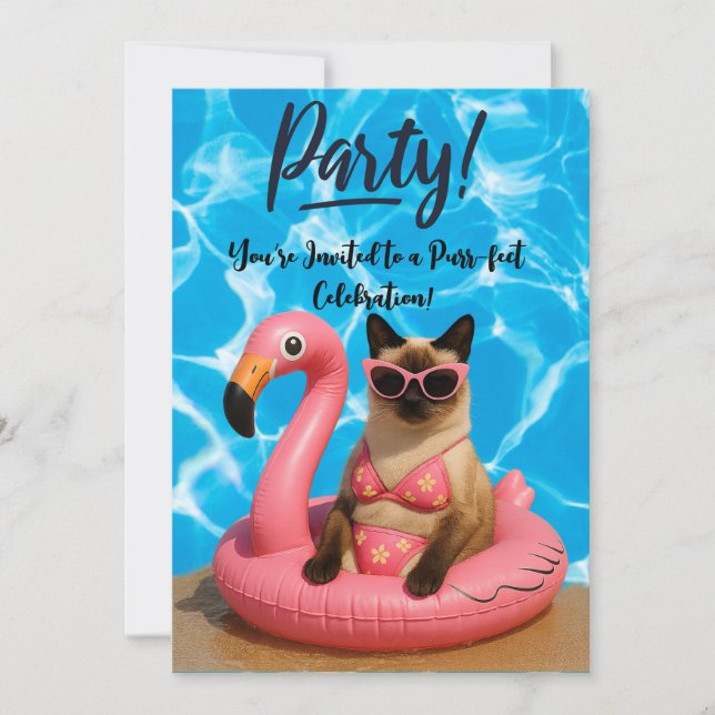Invitación Fiesta de gatos en la piscina  (Anverso)