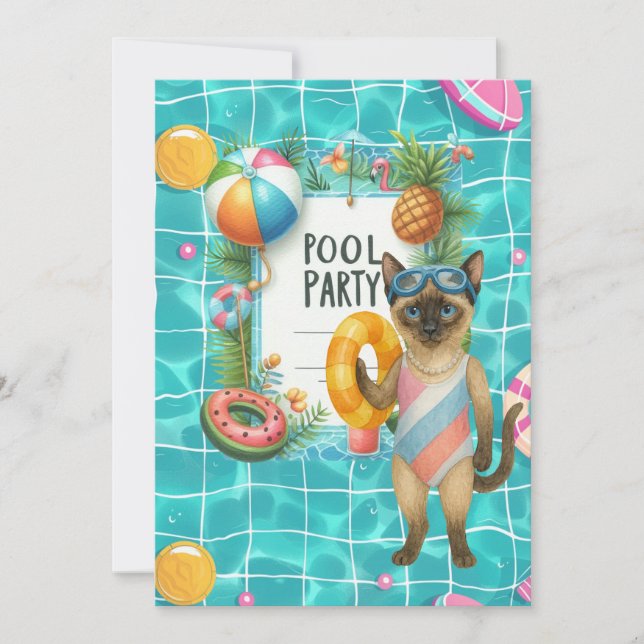 Invitación Fiesta de gatos en la piscina  (Anverso)